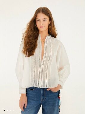 FARM Rio Off-White Long Sleeve Buttoned Lace Blouse Size S. NWT